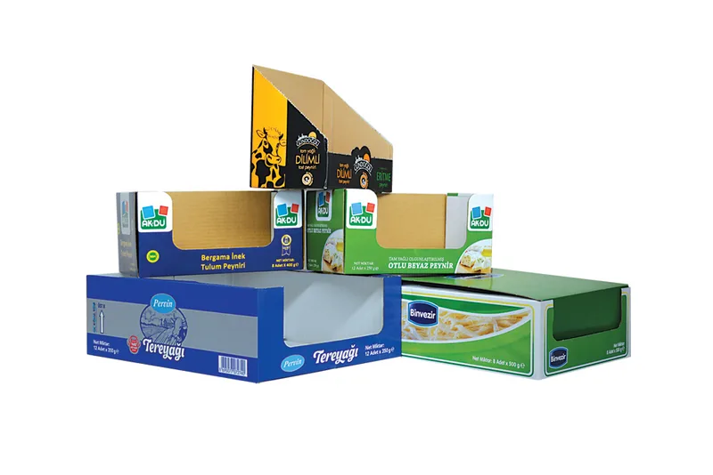 Printed cardboard display boxes and shelf-ready trays